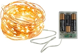 [DGPR-1027295] Extensión Navideña LED p/Exterior con Batería, 0.3W, 2700K Blanco Cálido, 100LED/10Metros, 8 funciones, con Cable color cobre, IP65, No incluye baterías