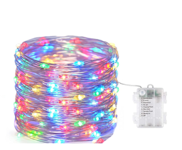 [DGPR-1027297] Extensión Navideña LED p/Exterior con Batería, 0.3W, 4 colores, 100LED/10Metros, 8 funciones, con Cable color cobre, IP65, No incluye baterías