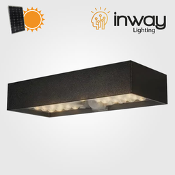 [DGPR-1027724] Lámpara Solar LED de Pared (Aplique) de 6W con Panel Solar Integrado de 2.8W, 5.5V y Sensor de Movimiento, SMD2835 x 35pcs, 3000K Blanco Cálido, 140x70 Grados, Con Batería de Litio de 11.1Wh, 3.7V, 3000mAh, IP65, Dimensiones: 230x97x42.7mm, Negro, 133Lm/W