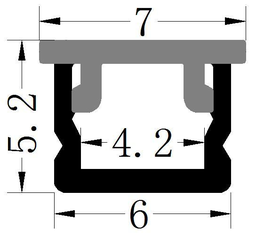 [DGPR-1027945] Perfil de Aluminio p/Cinta LED con PCB de 4mm, DG-E0606, Medidas: 06x5.2x2500mm, p/Empotrar, incluye: difusor opal con nivel de transparencia de un 65%, 2 tapas terminales y 4 clips, Plateado