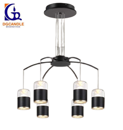 [DGPR-1028031] Lámpara LED Decorativa Colgante, DG61029P, 50W, 6x8.33W, 4000K Blanco Natural, 85-265Vac, Dimensiones: 680x680x1500mm, IP20, Negro con dorado