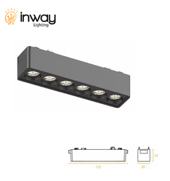 [DGPR-1028693] Lámpara Slim Lineal Magnética LED p/Riel de 27mm de ancho, 6W, 15.15&quot;(131mm), 4000K Blanco Natural, 48Vdc, Instalación: Empotrar o Superficie, 24 Grados, Negra