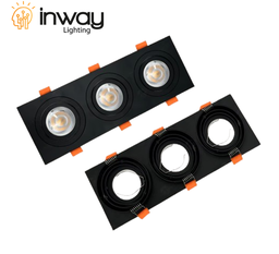 [DGPR-1028792] Base Triple Rectangular p/Empotrar 3 Bombillas, Dirigible, Dimensiones: 250x92x25mm, Negro, Incluye zócalo GU10