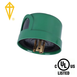[DGPR-1029090] Fotocelda de 3 pin con cover verde (Fail-Off mode), 1000W, 300 Joule, 8A/120Vac y 5A/208-277Vac, IP66, Material: Polipropileno