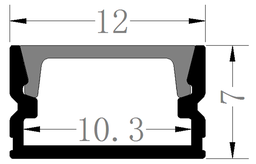 [DGPR-1029126] Perfil de Aluminio p/Cinta LED con PCB de 5-10mm, DG-S1207, Medidas: 12x7x2500mm, p/Superficie, incluye: difusor opal con nivel de transparencia de un 65%, 2 tapas terminales y 4 clips, Negro