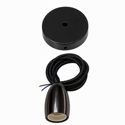 [DGPR-1029221] Zócalos Decorativos color negro perla para bombillas de filamento vintage, E27 con base y cable de 1 metro