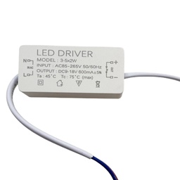 [DGPR-1029253] Driver p/Lámpara LED, IP20, 3-5x2W, 85-265Vac, Output: 9-18Vdc, 600mA